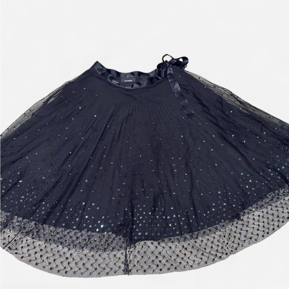 Express Black Sequin Skater Skirt